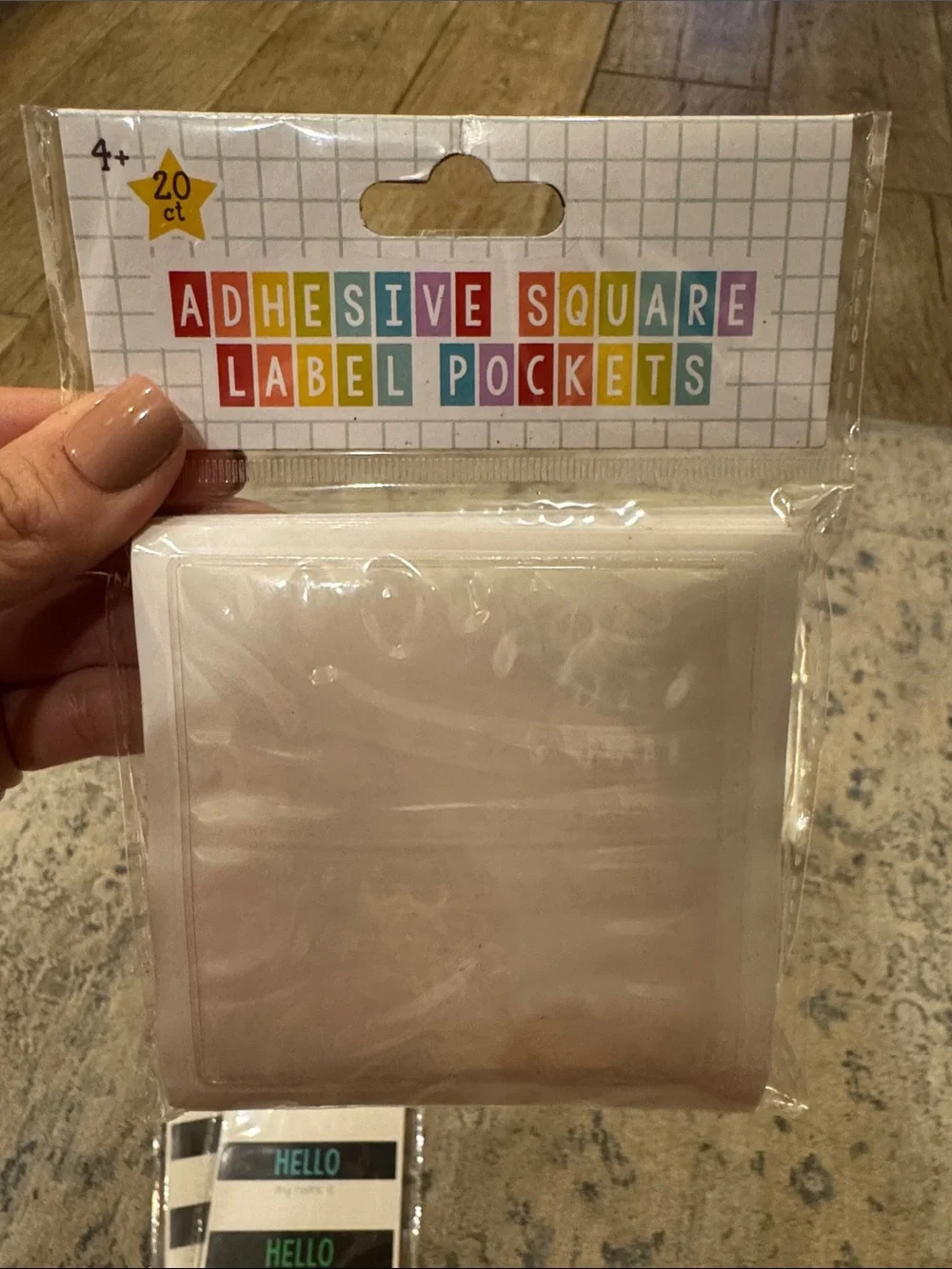 Teachers- Assorted Adhesive Label Pockets & 'Hello' Name Tags - White/Clear